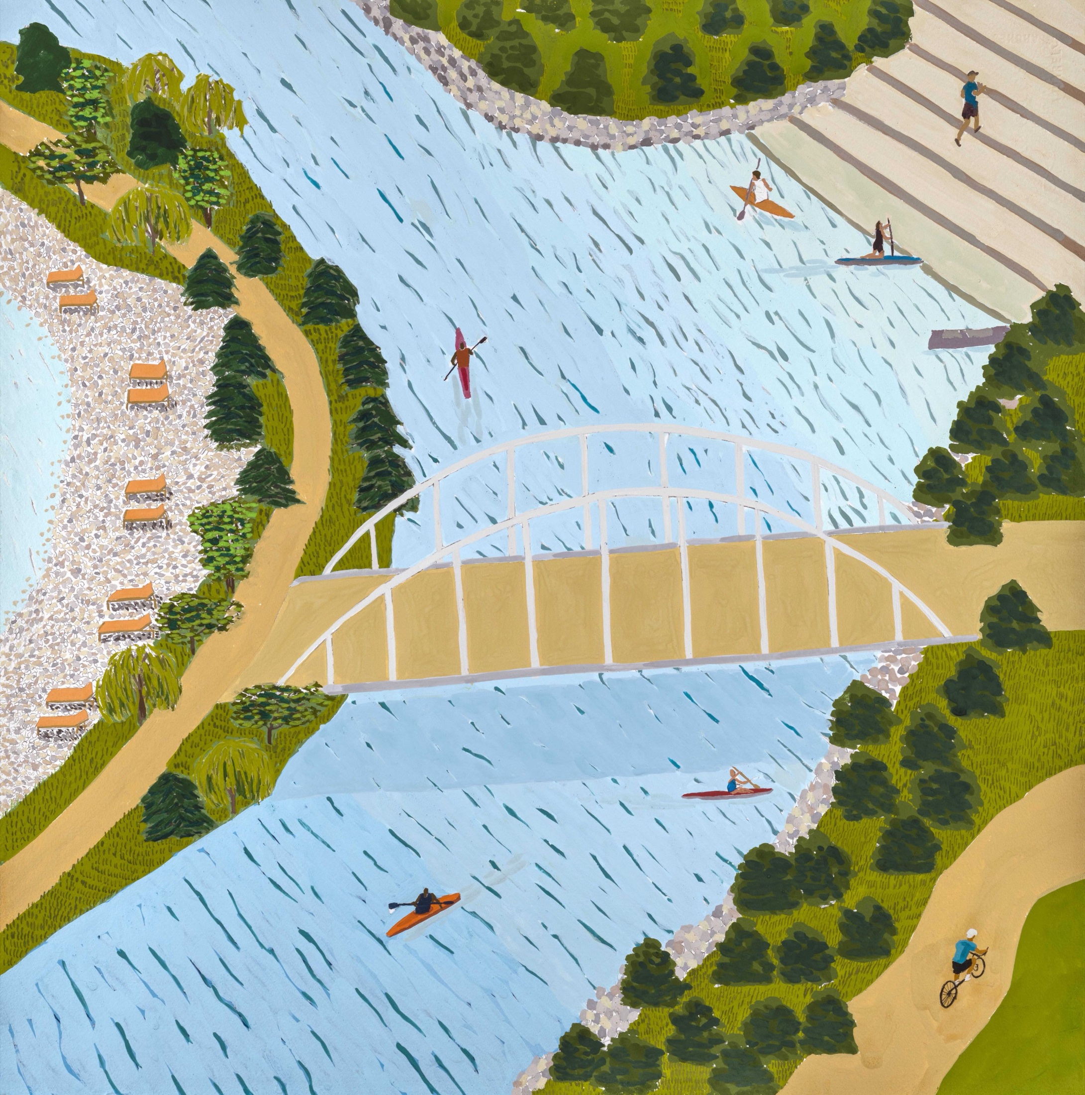 Artist's concept of the signature bridge and waterfront at Lakeview Village
