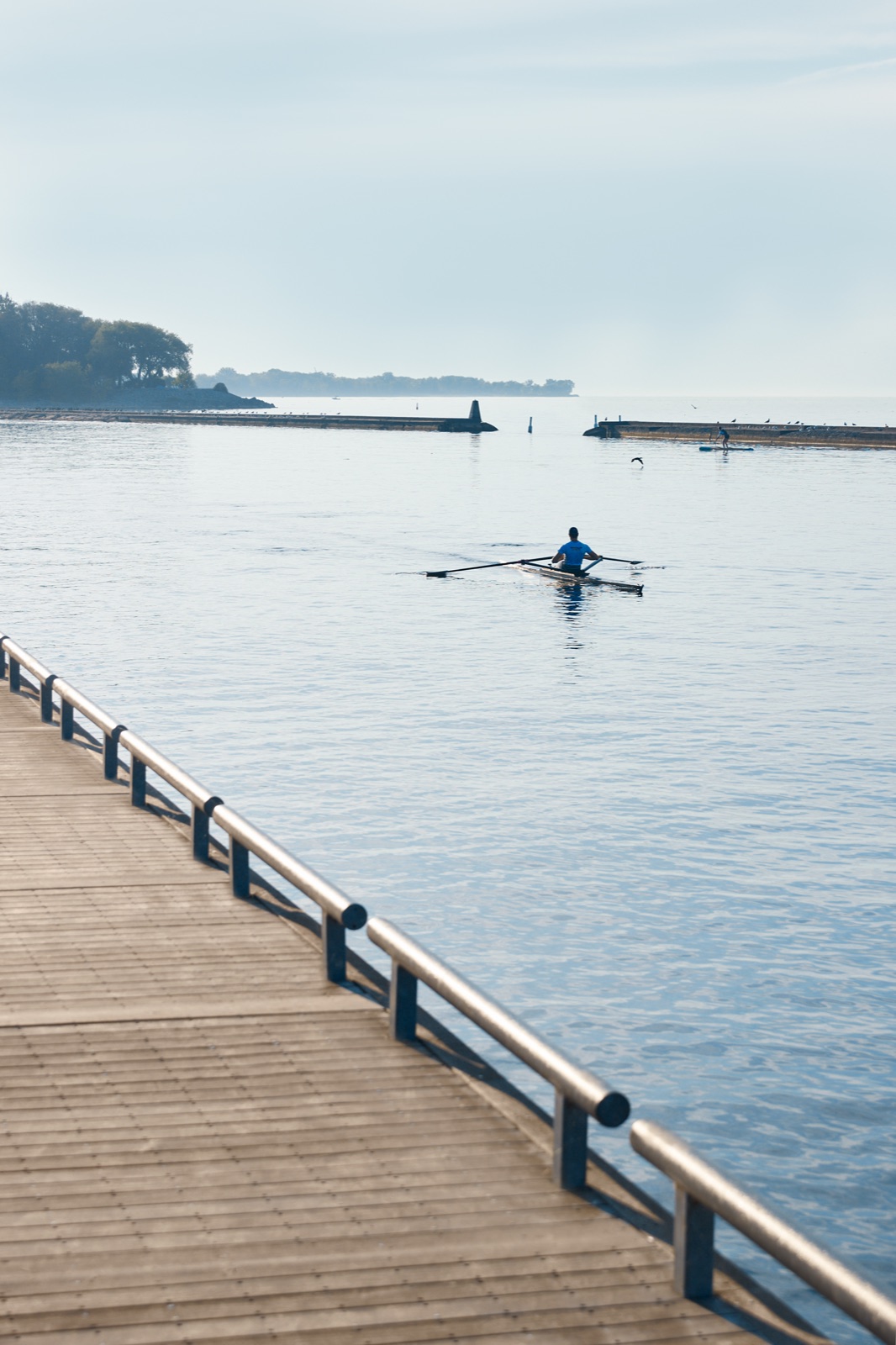 Kayaker on Lake Ontario near the Lakeview Village boardwalk